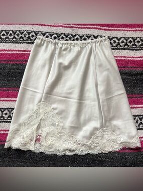 Christian Dior White Satin Slip Skirt Lace Trim Fairy Core Coquette Euro Summer